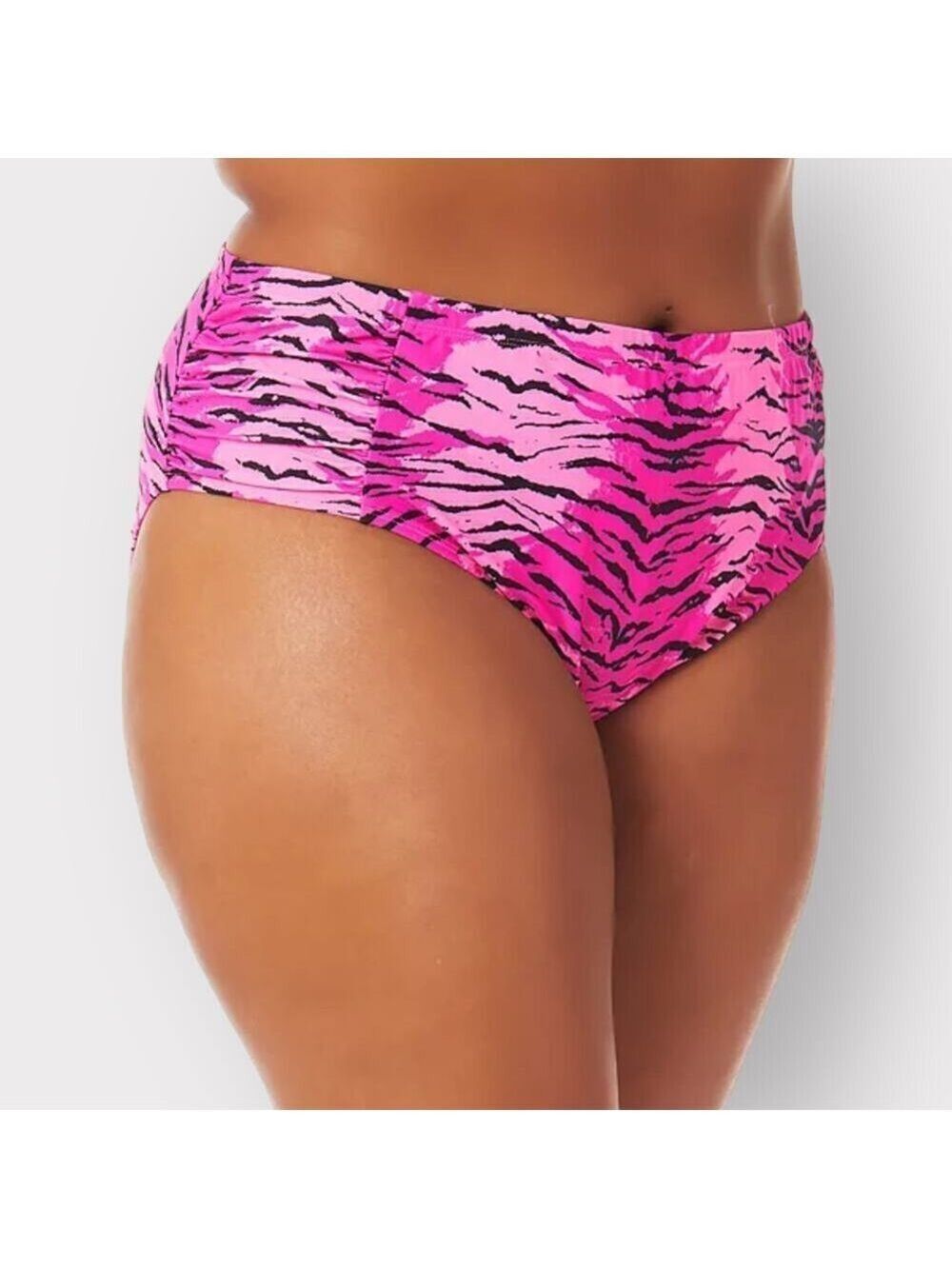 California Waves NEW 2X 3X sz 20/22 Pink Tiger Print Mid High Rise Bikini Bottom